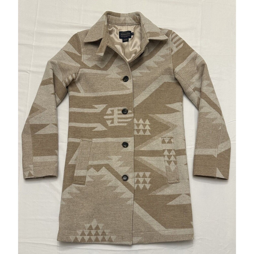 Pendleton Beige and Cream Patterned Wool Coat